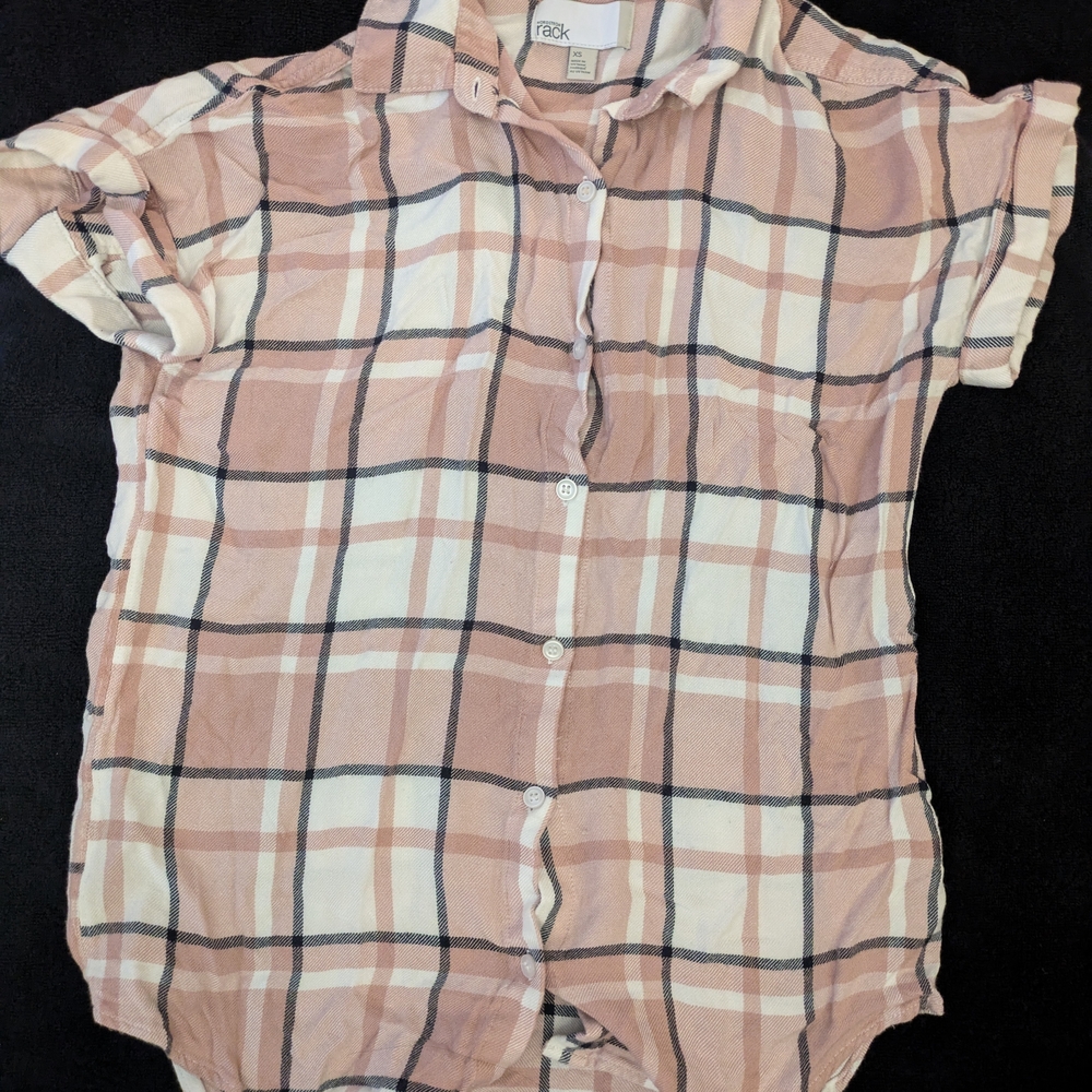 Nordstrom Rack | Plaid Button-Up Blouse / Size: XS / Blush Pink